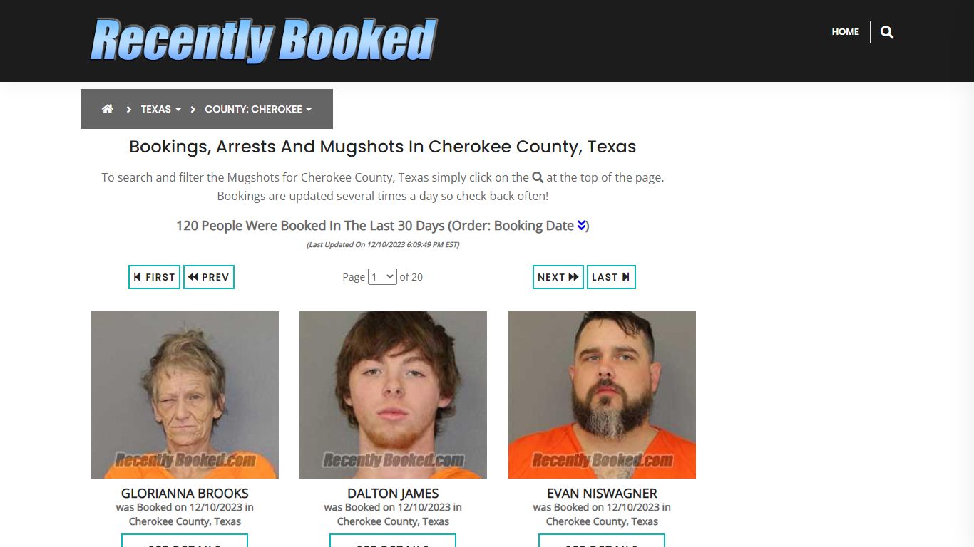 Recent bookings, Arrests, Mugshots in Cherokee County, Texas